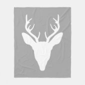 White Deer Head Silhouette op grijs Fleece Deken (Voorkant)