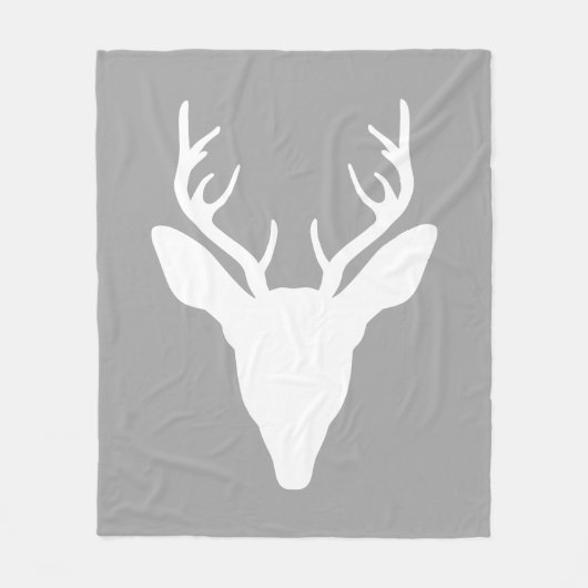 White Deer Head Silhouette op grijs Fleece Deken (Voorkant)