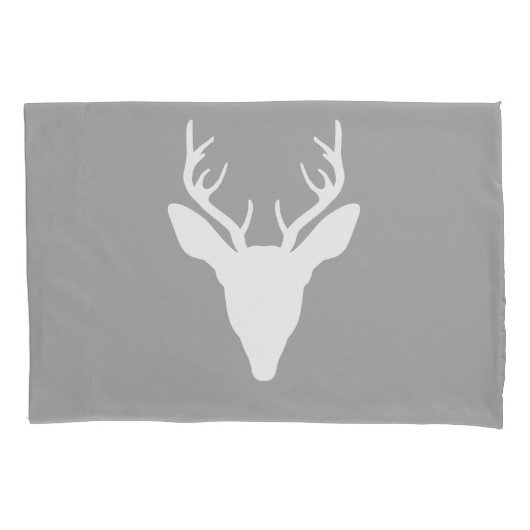 White Deer Head Silhouette op grijs Kussensloop (Voorkant-Links)
