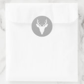 White Deer Head Silhouette op grijs Ronde Sticker (Tas)