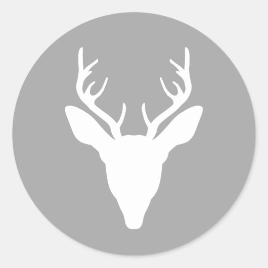 White Deer Head Silhouette op grijs Ronde Sticker (Voorkant)