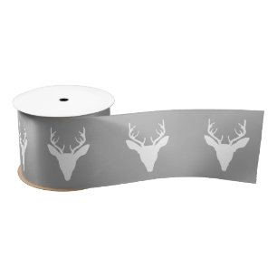 White Deer Head Silhouette op grijs Satijnen Lint