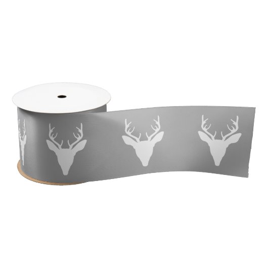 White Deer Head Silhouette op grijs Satijnen Lint (Spoel)