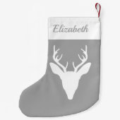 White Deer Head Silhouette op grijze en aangepaste Kleine Kerstsok (Achterkant)