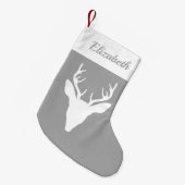White Deer Head Silhouette op grijze en aangepaste Kleine Kerstsok (Voorkant (Hangend))