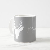 White Deer Head Silhouette op grijze en aangepaste Koffiemok (Voorkant links)
