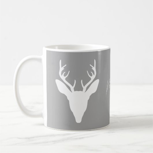 White Deer Head Silhouette op grijze en aangepaste Koffiemok (Links)