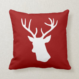 White Deer Head Silhouette op Red Kussen