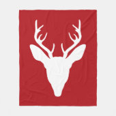 White Deer Head Silhouette op rood Fleece Deken (Voorkant)
