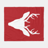 White Deer Head Silhouette op rood Fleece Deken (Voorkant (Horizontaal))