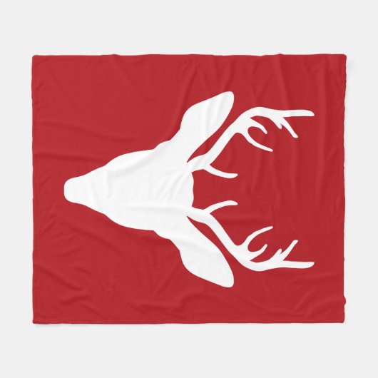 White Deer Head Silhouette op rood Fleece Deken (Voorkant (Horizontaal))
