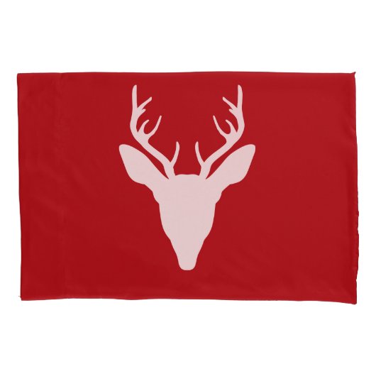 White Deer Head Silhouette op rood Kussensloop (Voorkant-Links)