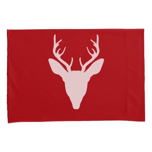 White Deer Head Silhouette op rood Kussensloop (Voorkant-Rechts)