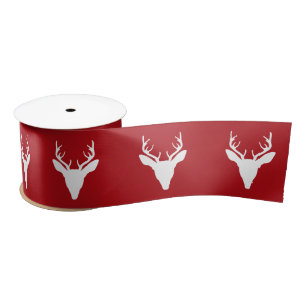 White Deer Head Silhouette op rood Satijnen Lint
