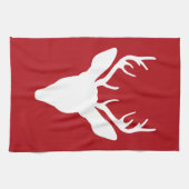 White Deer Head Silhouette op rood Theedoek (Horizontaal)
