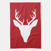 White Deer Head Silhouette op rood Theedoek (Verticaal)