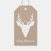 White Deer Head Silhouette over beige en aangepast Cadeaulabel (Voorkant)
