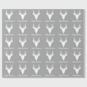 White Deer Head Silhouette over grijze en aangepas Cadeaupapier (Vlak)