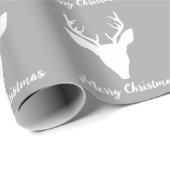 White Deer Head Silhouette over grijze en aangepas Cadeaupapier (Rol Hoek)