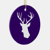 White Deer Head Silhouette - Paars Keramisch Ornament (Rechts)