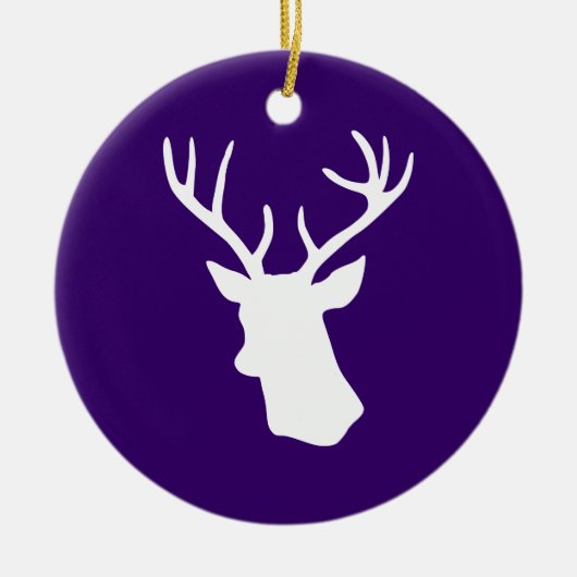 White Deer Head Silhouette - Paars Keramisch Ornament (Voorkant)