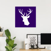 White Deer Head Silhouette - Paars Poster (Thuiskantoor)