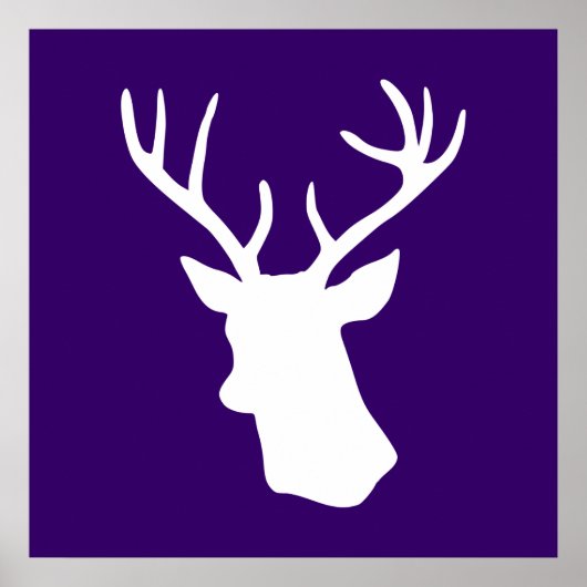 White Deer Head Silhouette - Paars Poster (Voorkant)