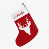 White Deer Head Silhouette (rood) met aangepaste n Kleine Kerstsok (Achterkant (Hangend))