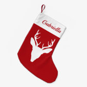 White Deer Head Silhouette (rood) met aangepaste n Kleine Kerstsok (Voorkant (Hangend))