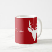 White Deer Head Silhouette (rood) met aangepaste n Koffiemok (Voorkant rechts)
