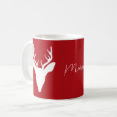 White Deer Head Silhouette (rood) met aangepaste n Koffiemok (Voorkant links)