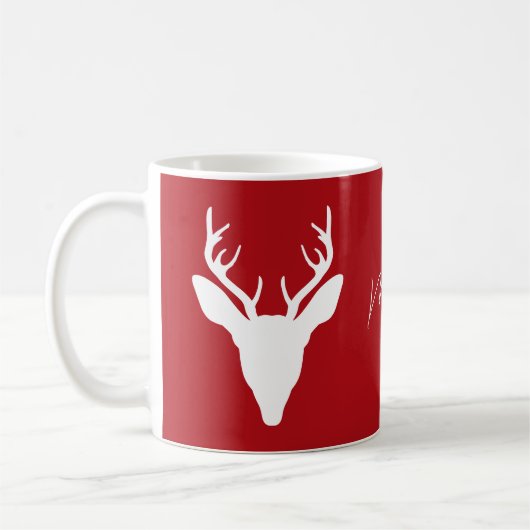 White Deer Head Silhouette (rood) met aangepaste n Koffiemok (Links)