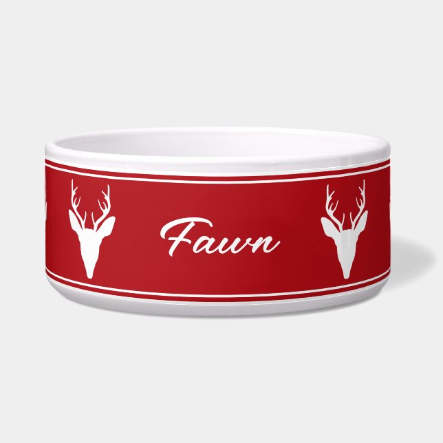 White Deer Head Silhouette (rood) met aangepaste n Voerbakje (Voorkant)