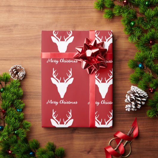 White Deer Head Silhouette (rood) met aangepaste t Cadeaupapier (Feestdagen Geschenken)