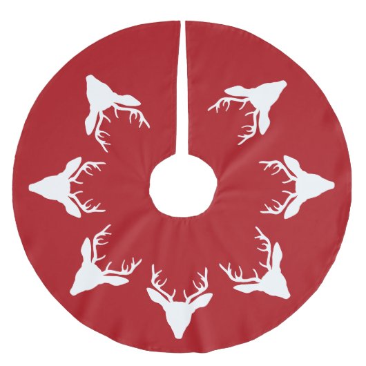 White Deer Head Silhouettes op rood Kerstboom Rok (Voorkant)