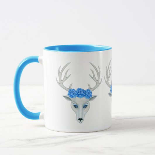 White Deer Head Vibrant Blue Eyes Antlers Rozen Mok (Links)