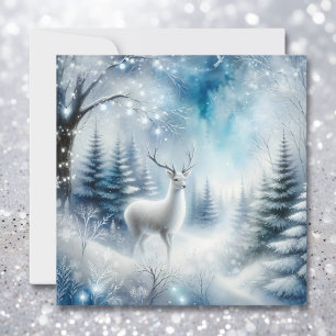 White Deer Magical Enchanted Christmas Forest Feestdagenkaart