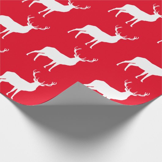 White Deer on Red Wrapping Paper Cadeaupapier (Hoek)