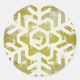 White Deer over Green Snowflake Round Sticker