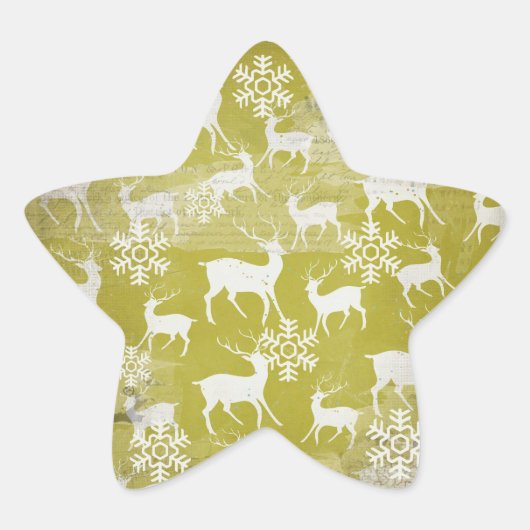 White Deer over Green Snowflakes Round Sticker (Voorkant)