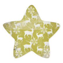 White Deer over Green Snowflakes Round Sticker