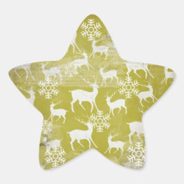 White Deer over Green Snowflakes Round Sticker