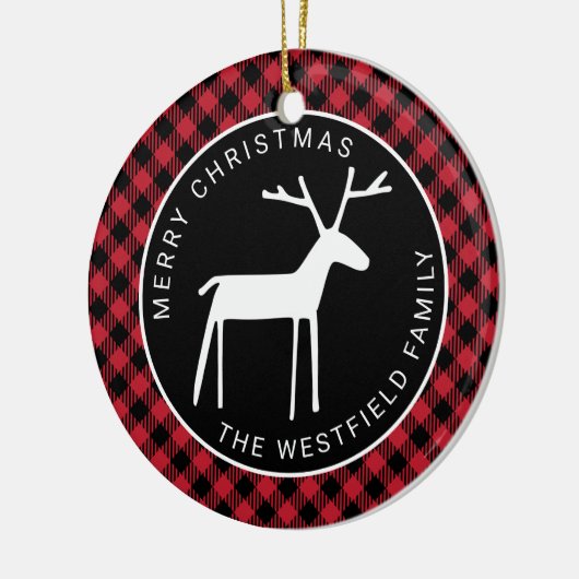 White Deer Red Buffalo Pset Merry kerst Name Keramisch Ornament (Links)