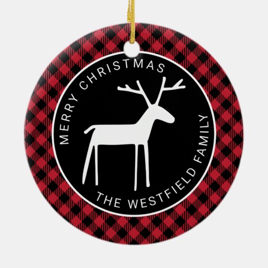 White Deer Red Buffalo Pset Merry kerst Name Keramisch Ornament (Achterkant)