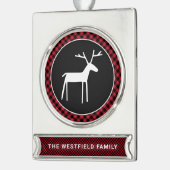 White Deer Red kerstbuffel spelnaam Verzilverd Banner Ornament (Links)
