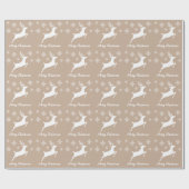 White Deer Shape on beige met sneeuwvlokken en tek Cadeaupapier (Vlak)