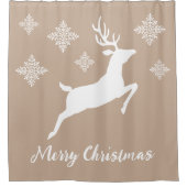 White Deer Shape on beige met sneeuwvlokken en tek Douchegordijn (Voorkant)