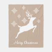 White Deer Shape on beige met sneeuwvlokken en tek Fleece Deken (Voorkant)