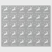 White Deer Shape on Grey met sneeuwvlokken en teks Cadeaupapier (Vlak)