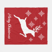 White Deer Shape on Red met sneeuwvlokken en tekst Fleece Deken (Voorkant (Horizontaal))
